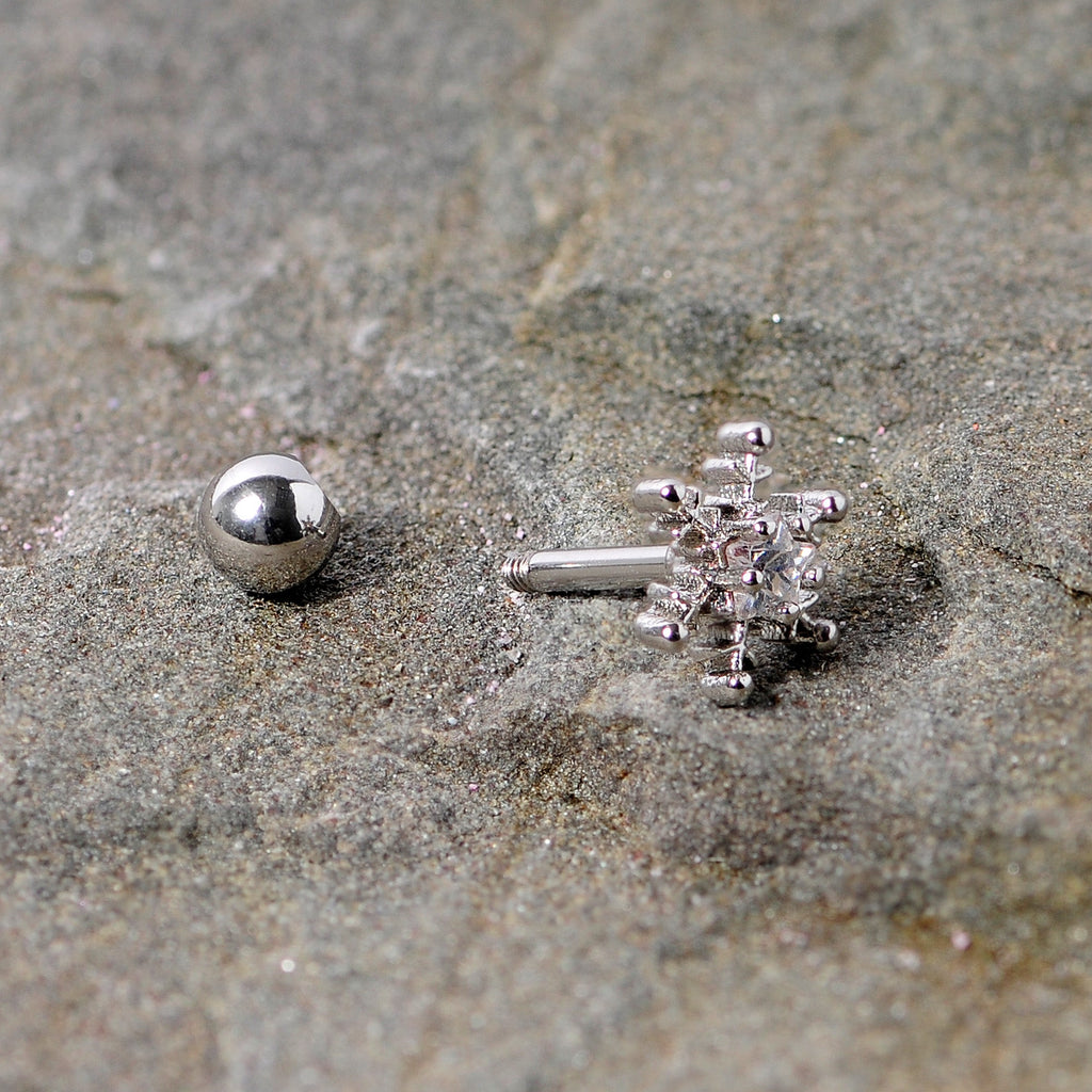 16G 1/4 Clear Gem Winter Snowflake Cartilage Tragus