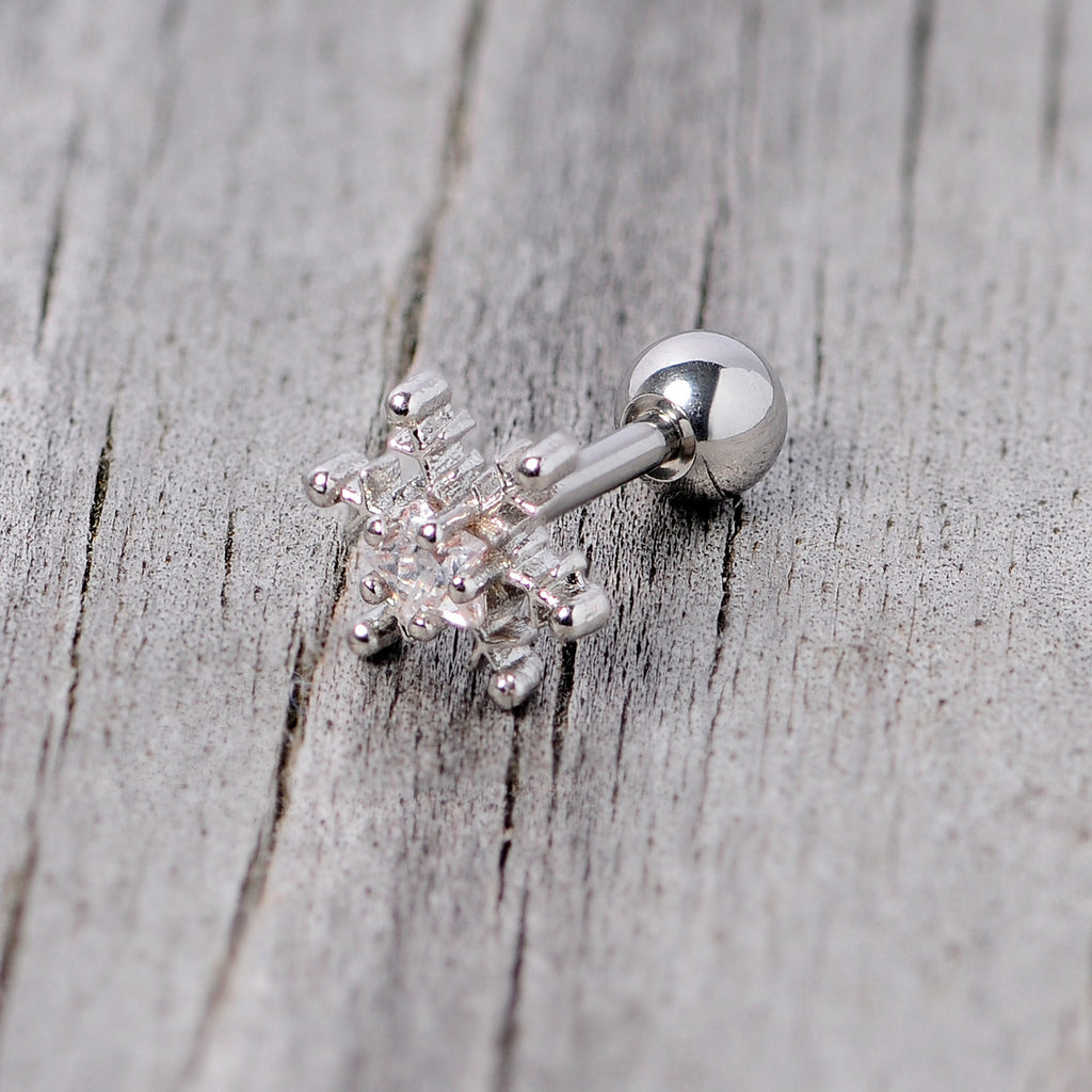 16G 1/4 Clear Gem Winter Snowflake Cartilage Tragus