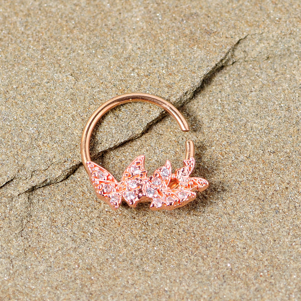 16G 3/8 Clear CZ Gem Rose Gold Tone Trio Butterfly Seamless Ring