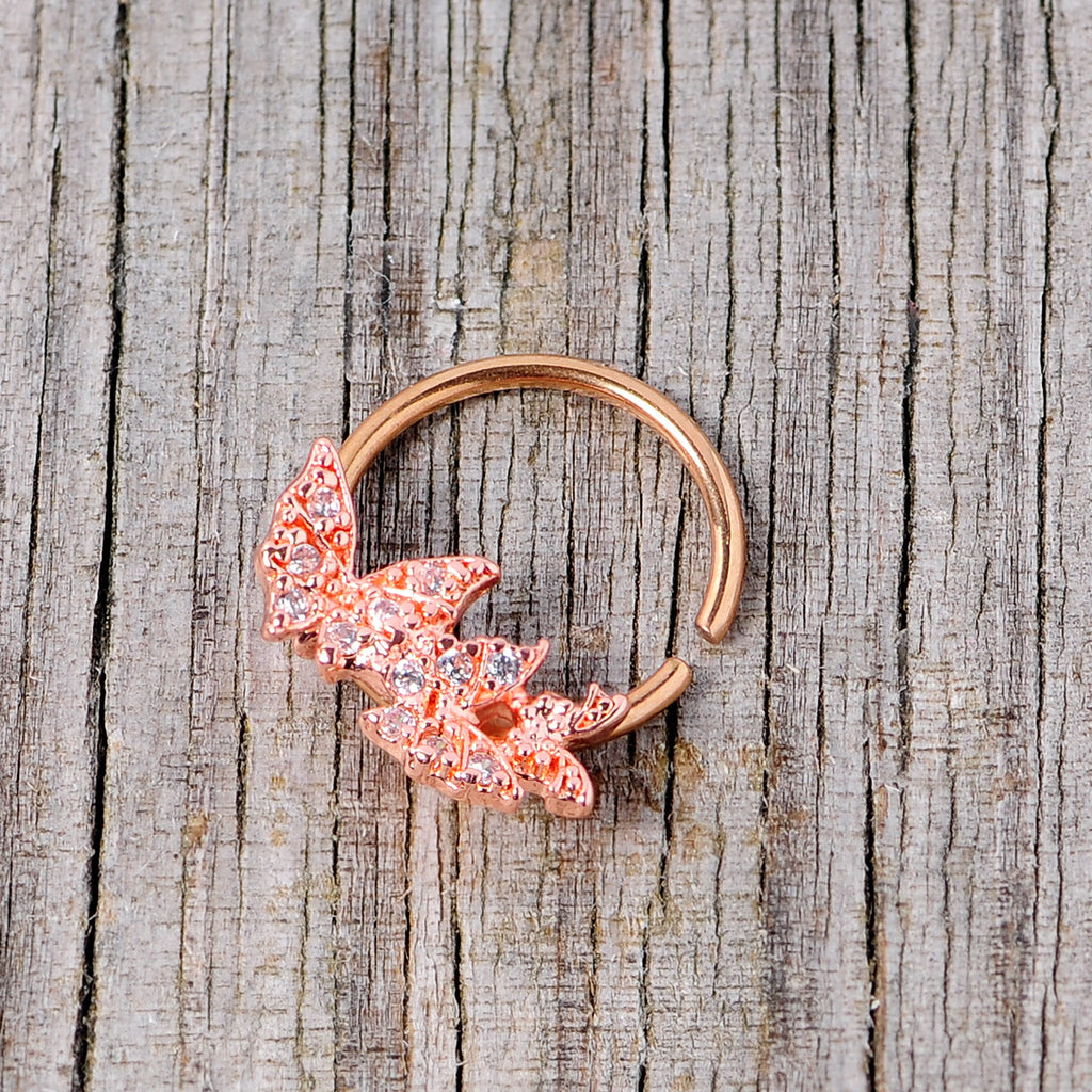 16G 3/8 Clear CZ Gem Rose Gold Tone Trio Butterfly Seamless Ring