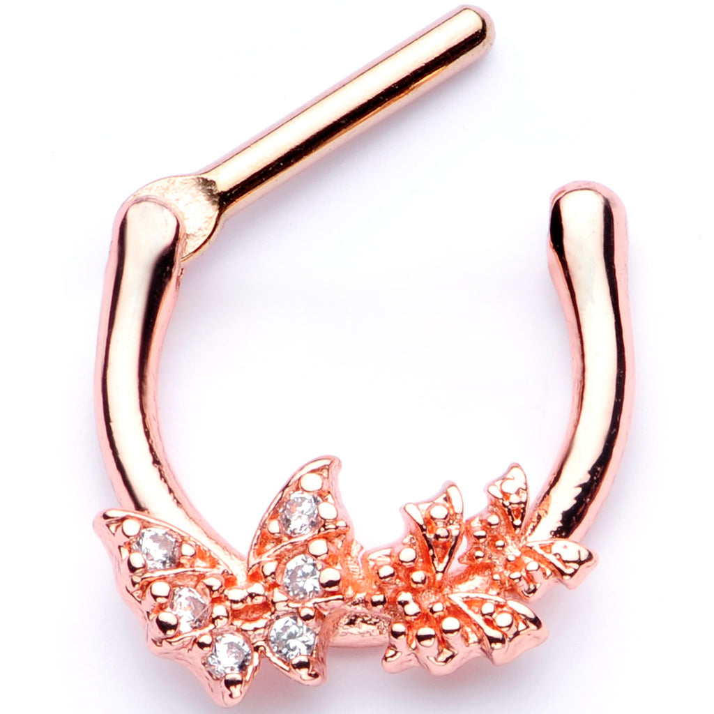 16G 1/4 Clear CZ Gem Rose Gold Tone Butterfly Cartilage Clicker
