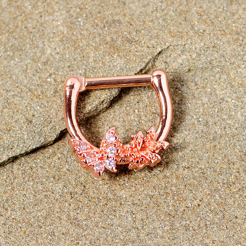 16G 1/4 Clear CZ Gem Rose Gold Tone Butterfly Cartilage Clicker