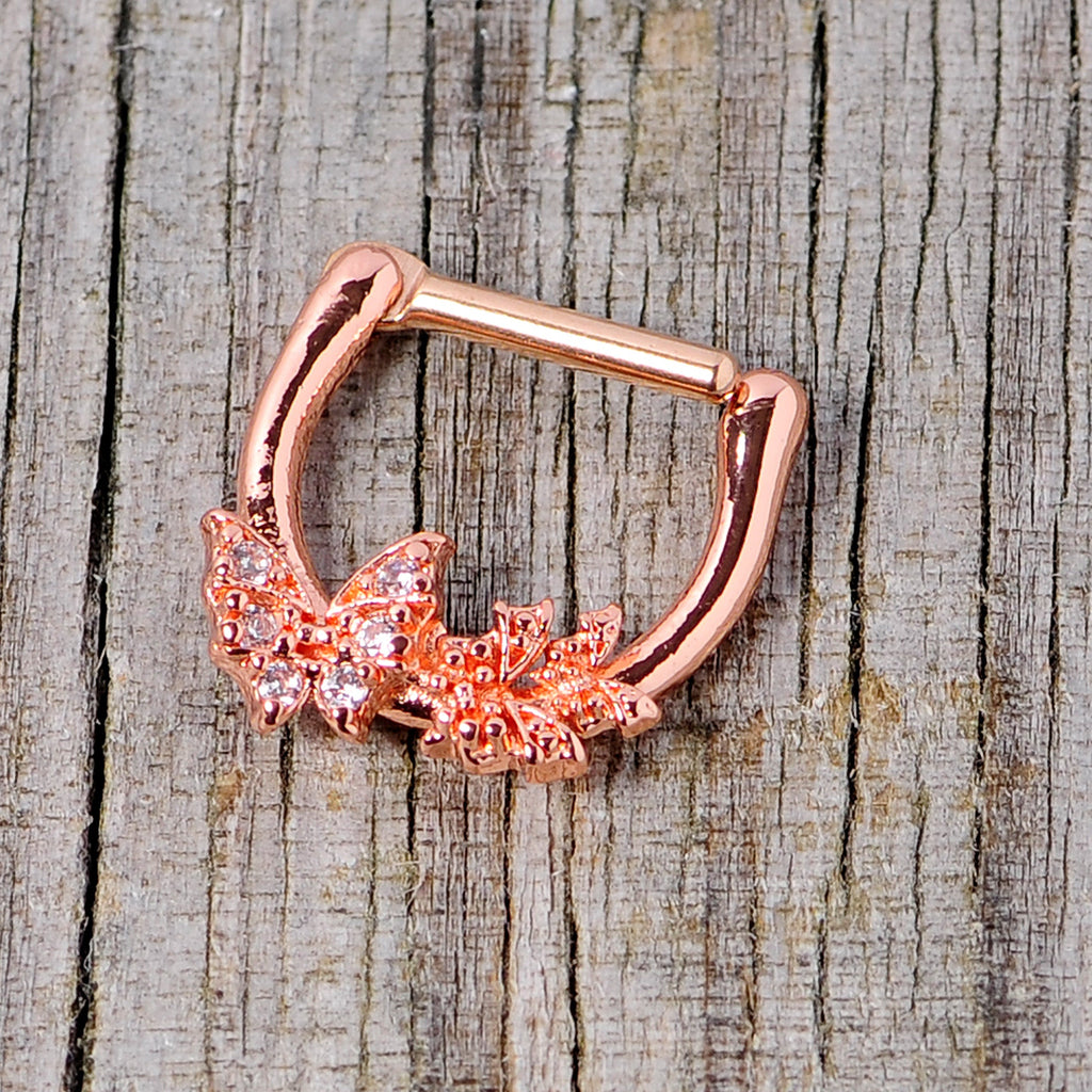 16G 1/4 Clear CZ Gem Rose Gold Tone Butterfly Cartilage Clicker