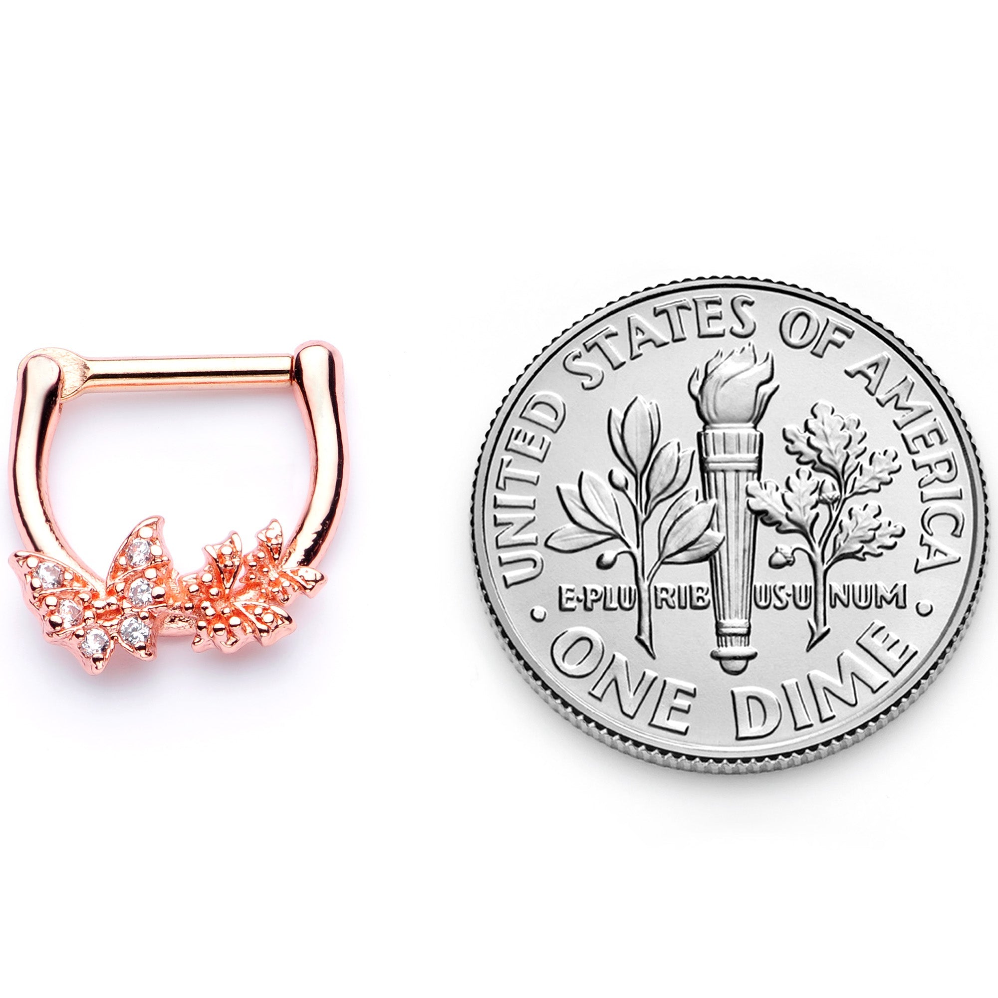 16G 1/4 Clear CZ Gem Rose Gold Tone Butterfly Cartilage Clicker