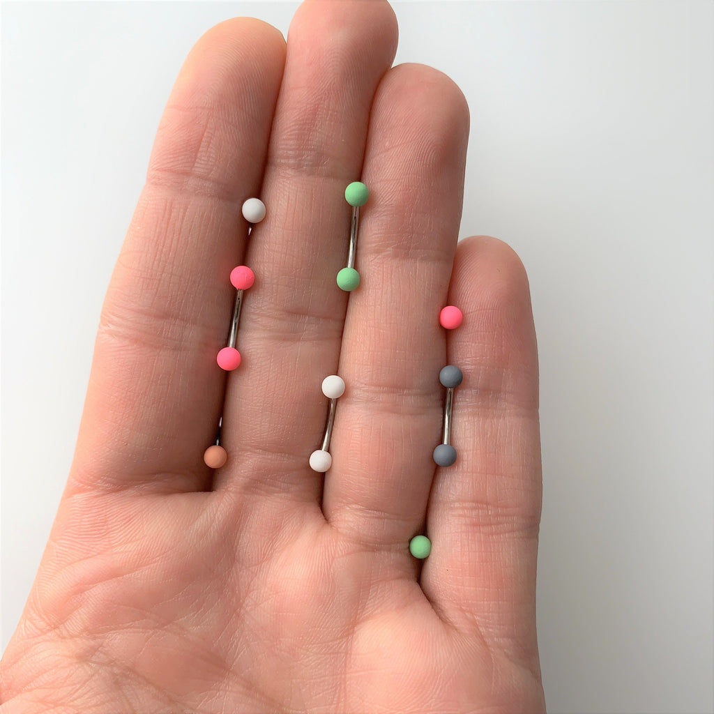 16G 5/16 Pink Green Matte Curved Eyebrow Ring Set of 4