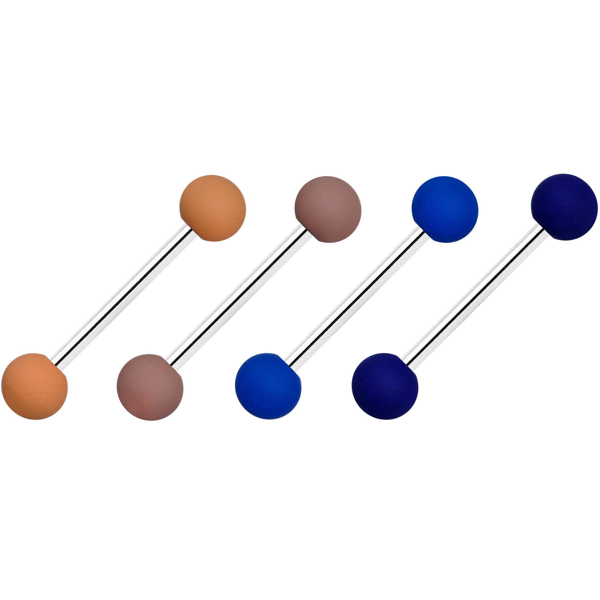 Blue and Brown Matte Barbell Tongue Ring Set of 4