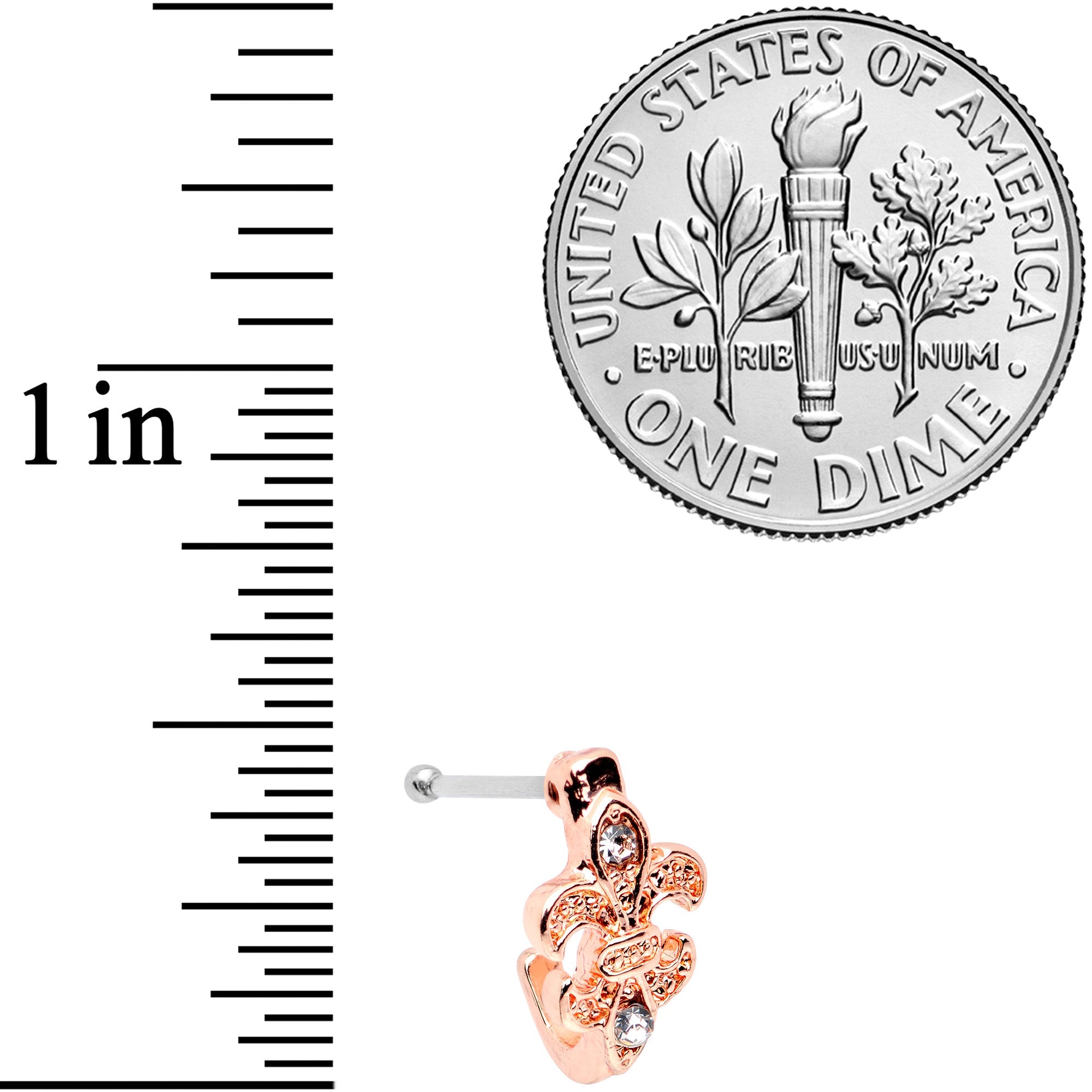 20G 3/8 Clear Gem Rose Gold Tone Fleur De Lis Faux Hoop Nose Bone
