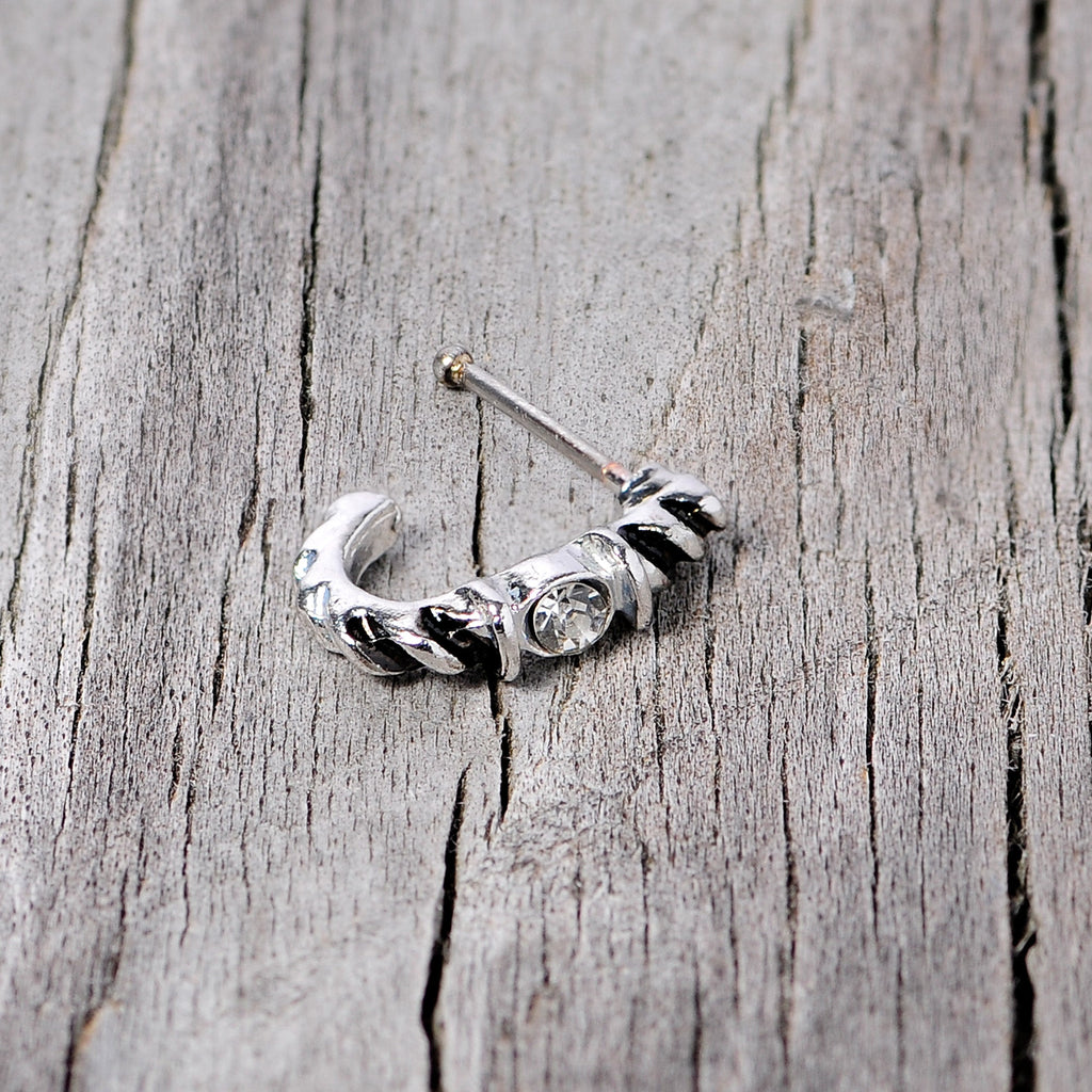 20G 3/8 Clear Gem Steel Twist Faux Hoop Nose Bone