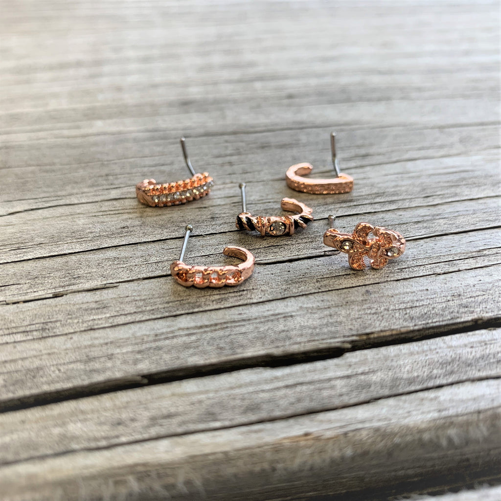20G 3/8 Clear Gem Rose Gold Tone Twist Faux Hoop Nose Bone