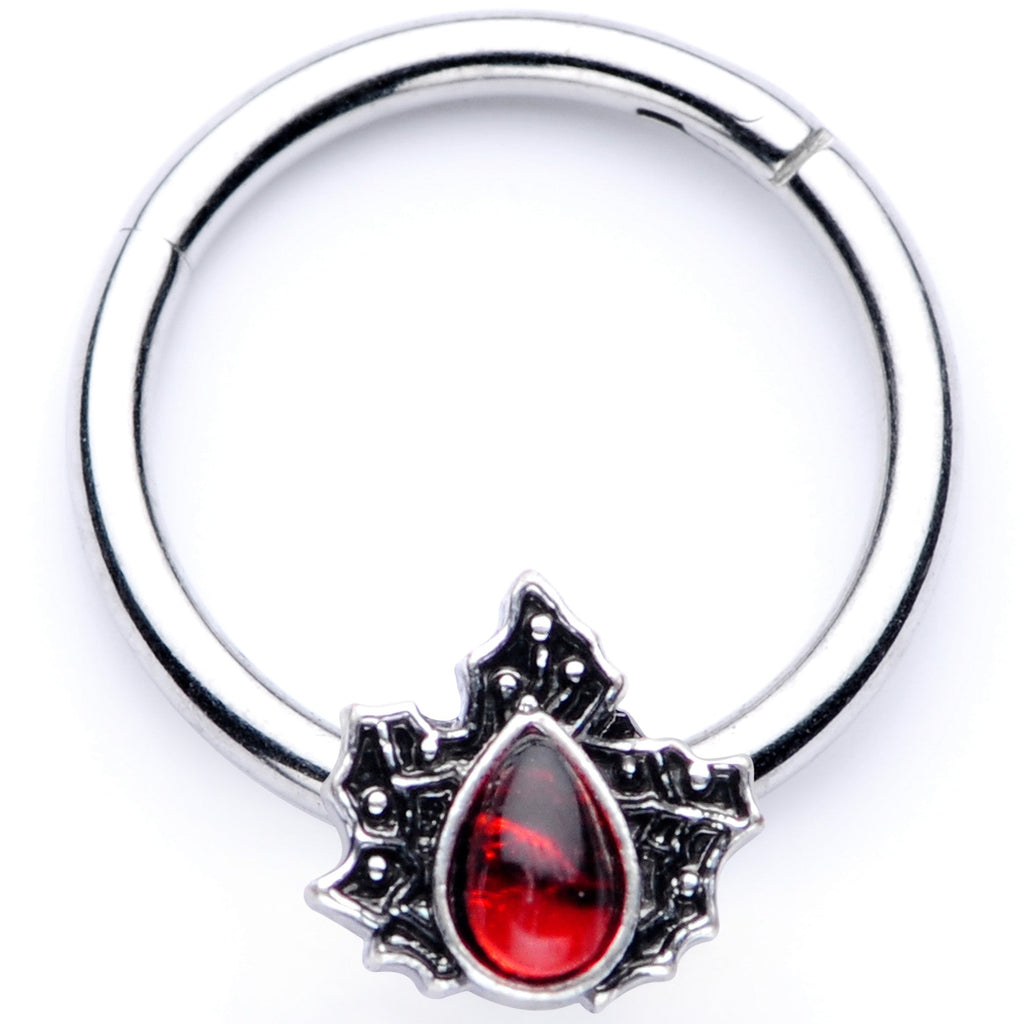 16G 3/8 Red Gem Holly Leaf Holiday Hinged Segment Ring