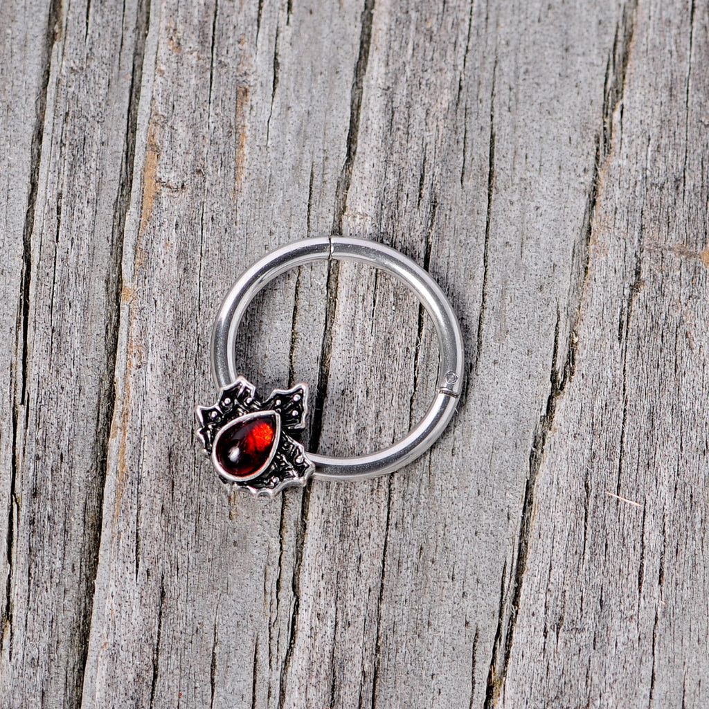 16G 3/8 Red Gem Holly Leaf Holiday Hinged Segment Ring