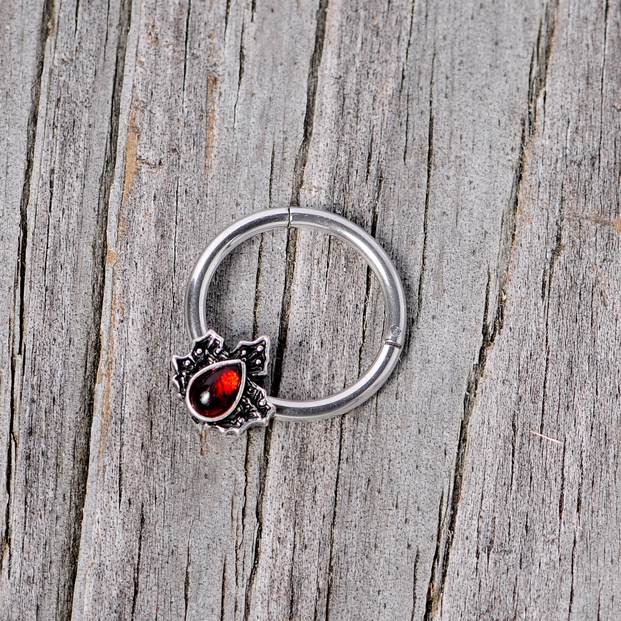 16G 3/8 Red Gem Holly Leaf Holiday Hinged Segment Ring