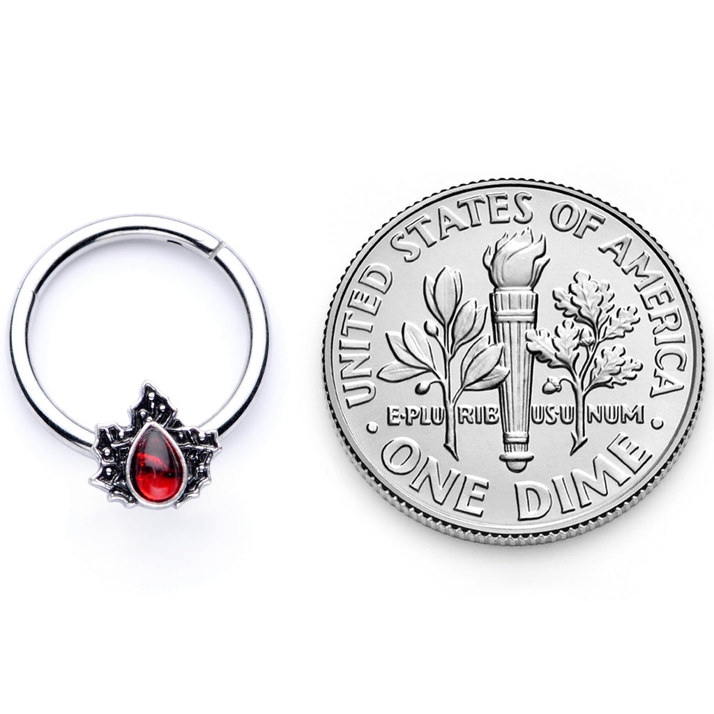 16G 3/8 Red Gem Holly Leaf Holiday Hinged Segment Ring
