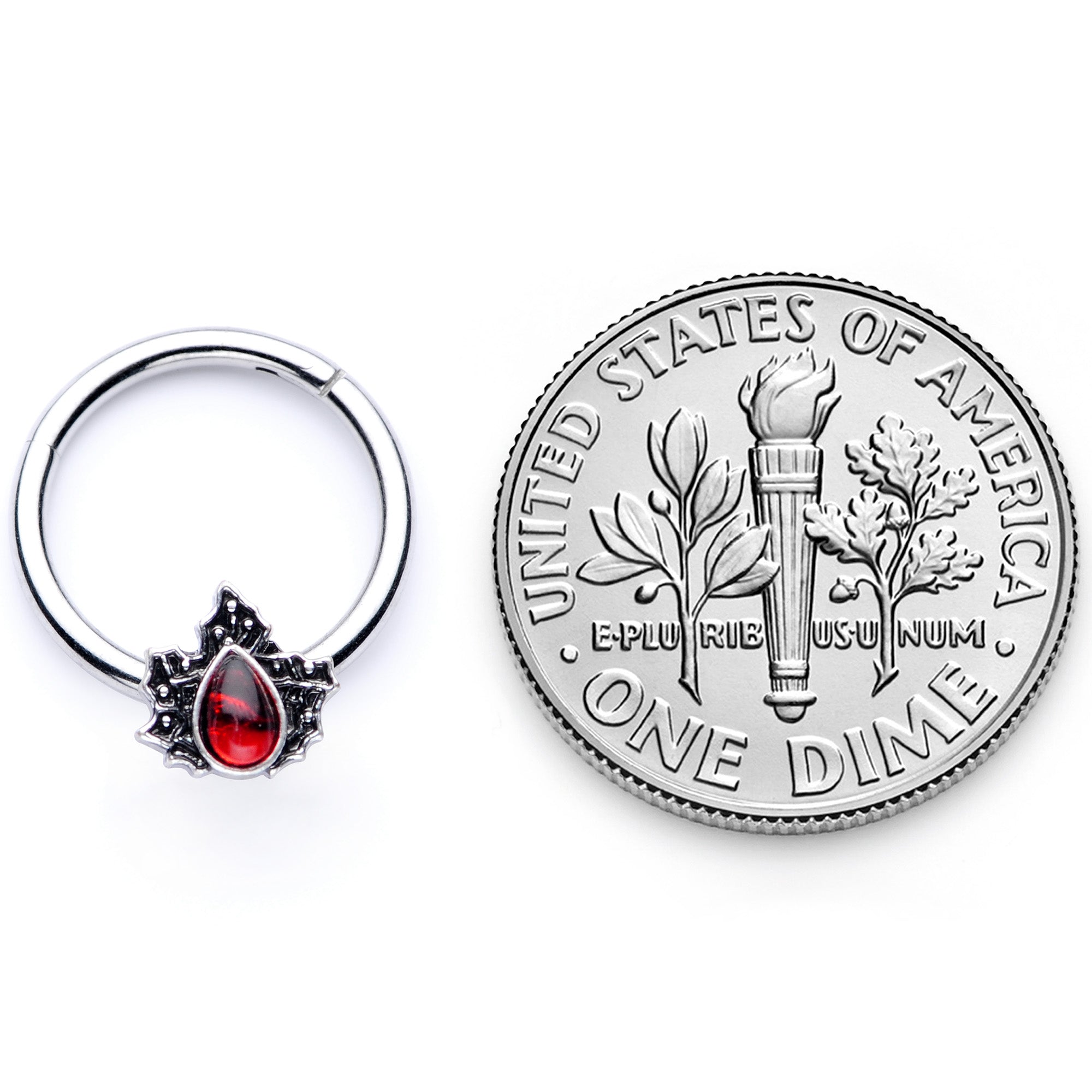 16G 3/8 Red Gem Holly Leaf Holiday Hinged Segment Ring