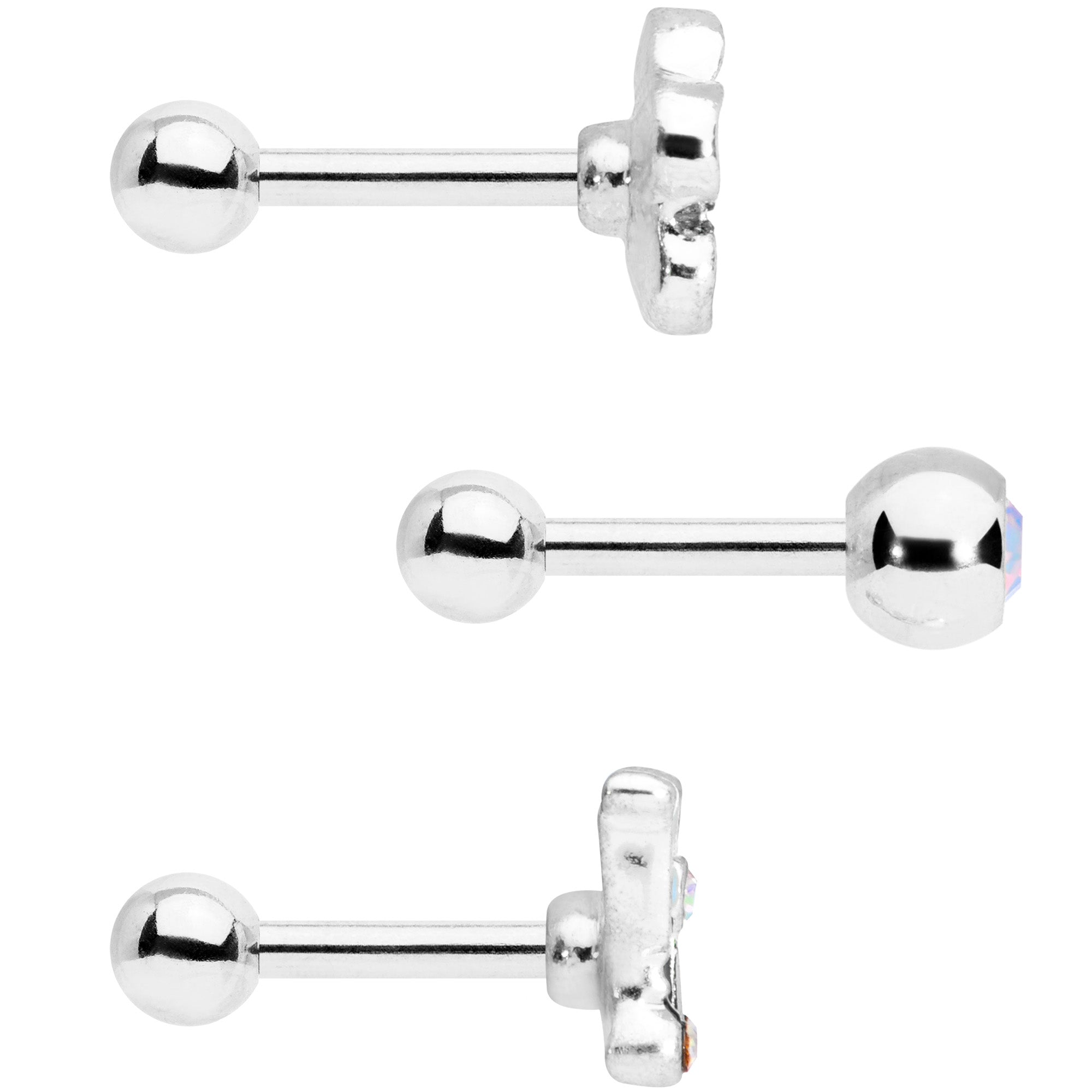 16G 1/4 Aurora Gem Flower Cartilage Tragus Set of 3