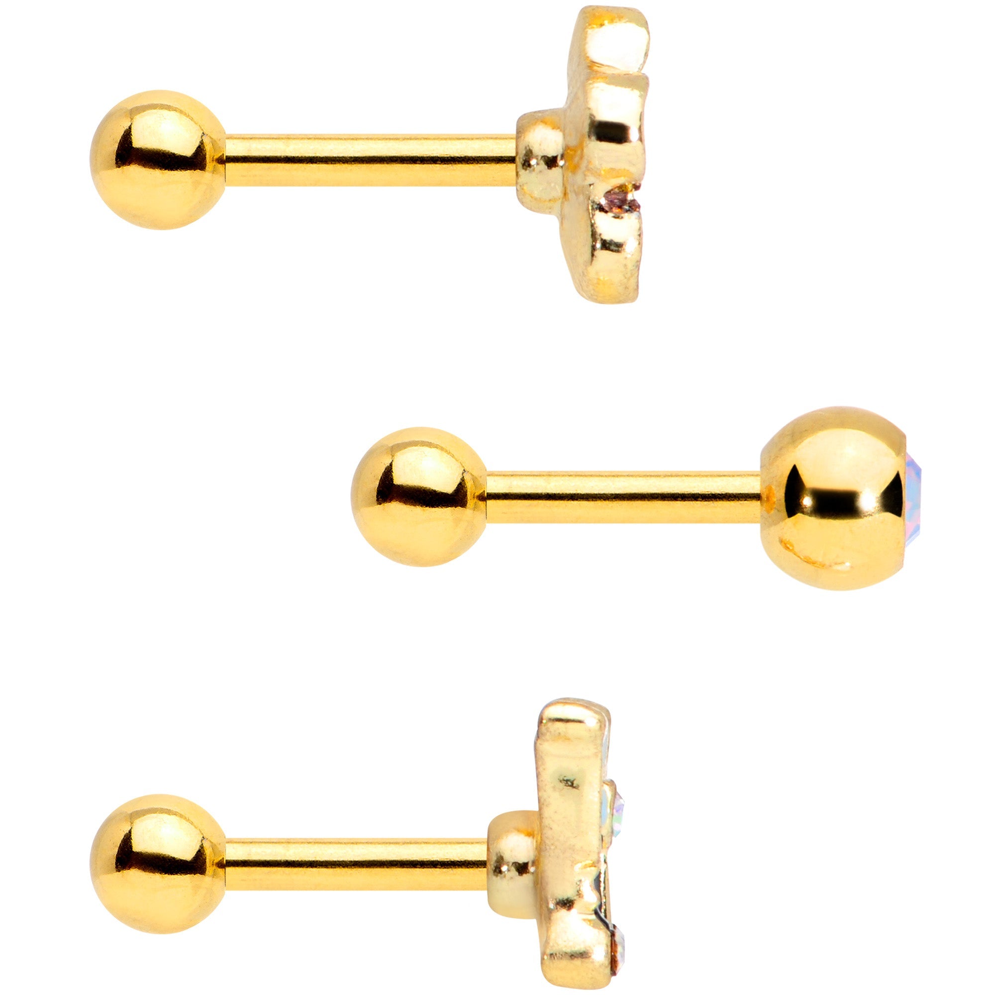 16G 1/4 Aurora Gem Gold Tone Flower Cartilage Tragus Set of 3