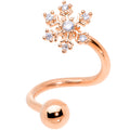 14G 3/8 Clear CZ Gem Rose Gold Tone Snowflake Spiral Belly Ring