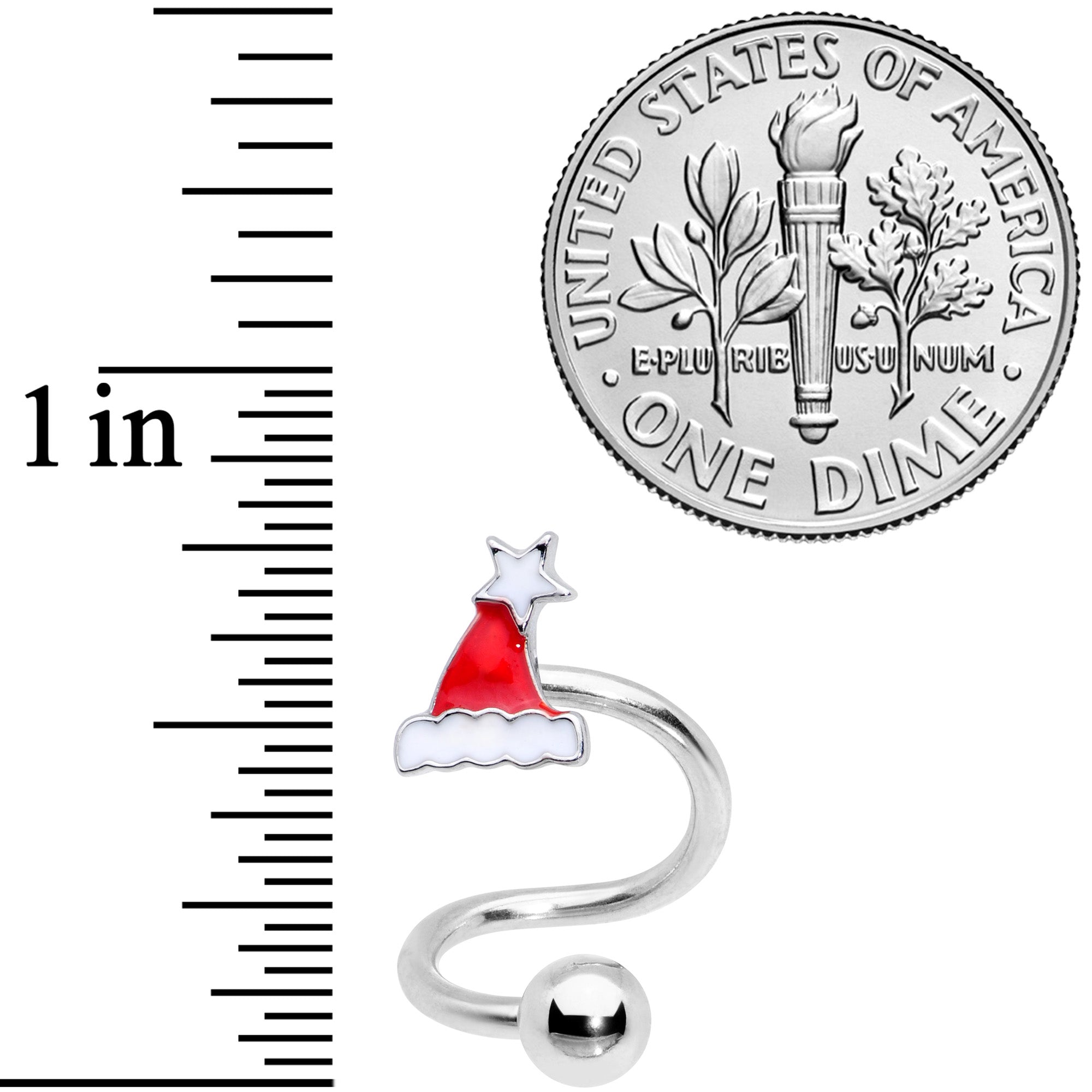 14G 3/8 Santa Hat Christmas Spiral Twister Belly Ring
