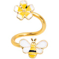 14G 3/8 Gold Tone Yellow Bee Flower Spiral Twister Belly Ring