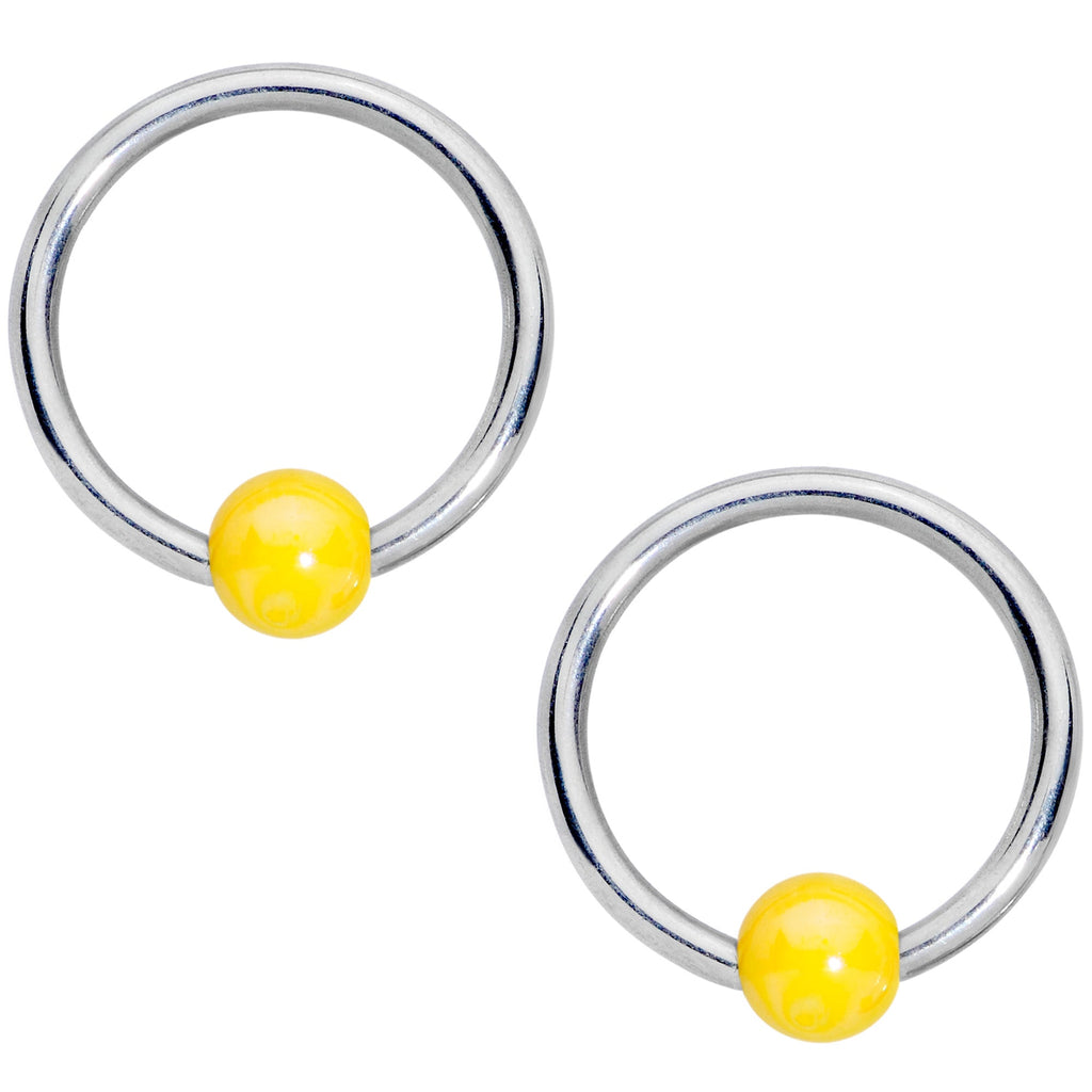 14G 9/16 1/2 Yellow Sunflower UV BCR Barbell Nipple Ring Set of 4