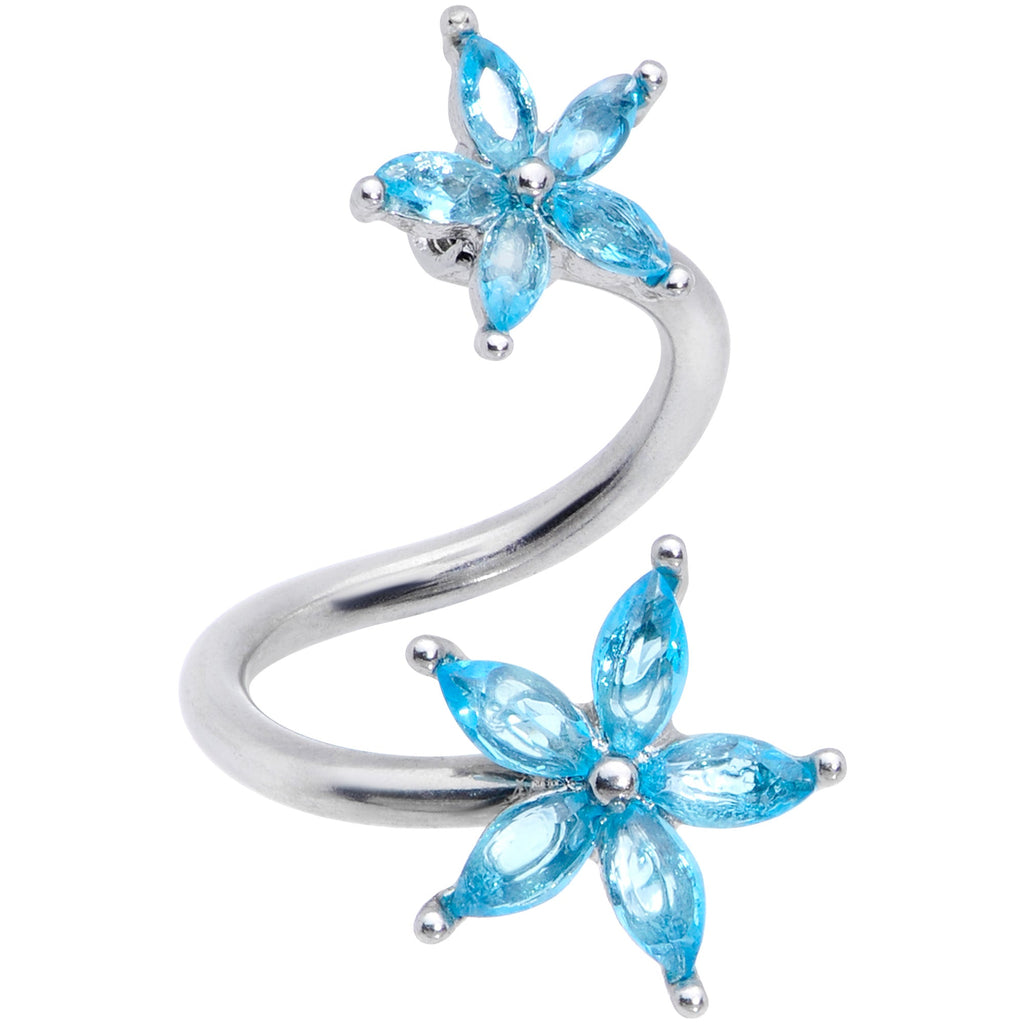 14G 3/8 Blue Gem Star Flower Spiral Twister Belly Ring