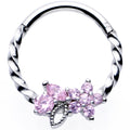 16G 3/8 Pink Gem Star Twisted Hinged Segment Ring