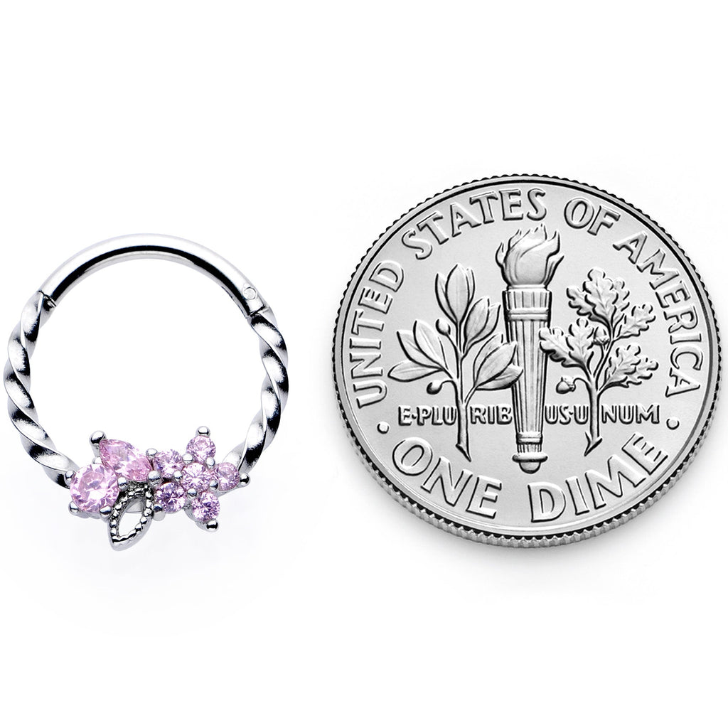 16G 3/8 Pink Gem Star Twisted Hinged Segment Ring