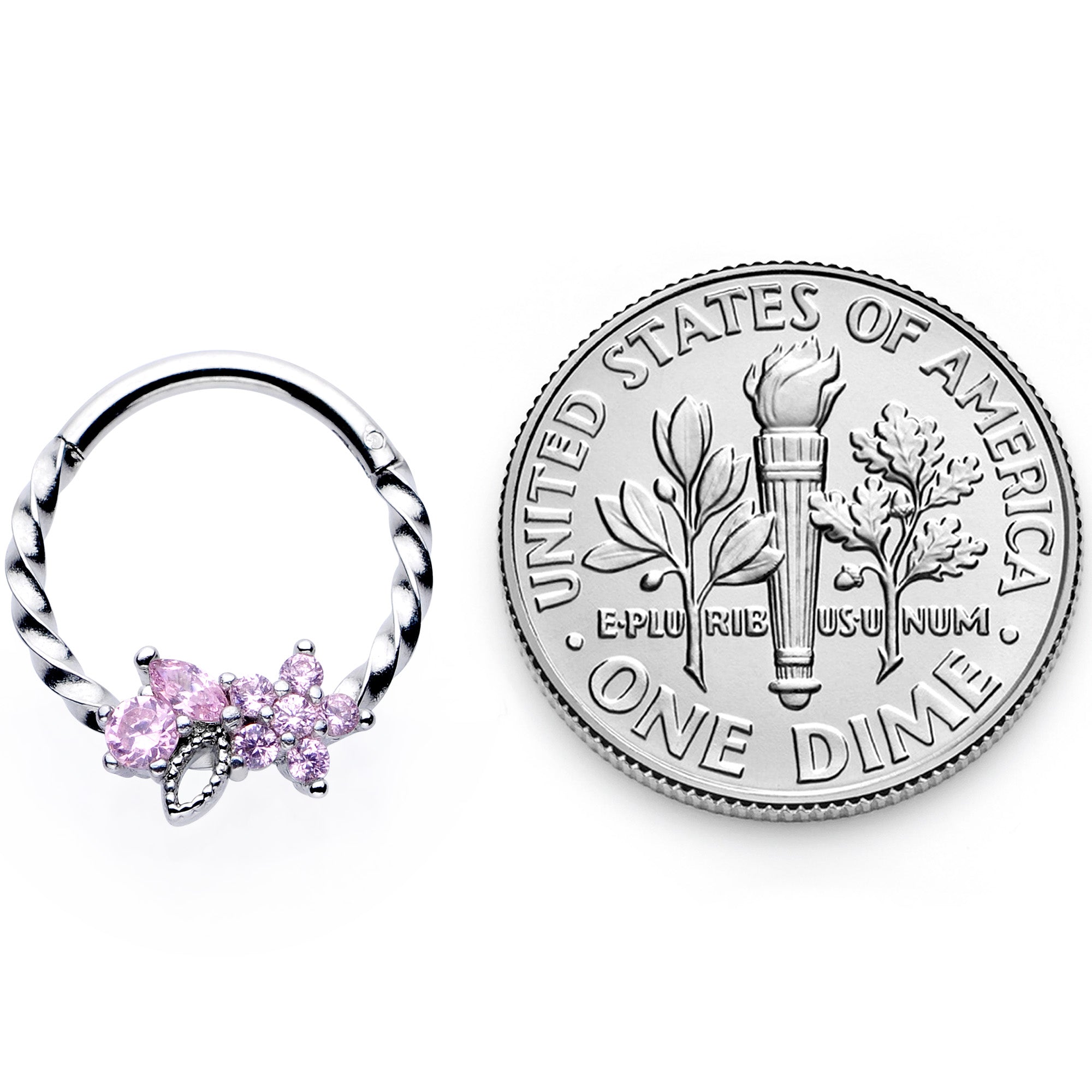 16G 3/8 Pink Gem Star Twisted Hinged Segment Ring