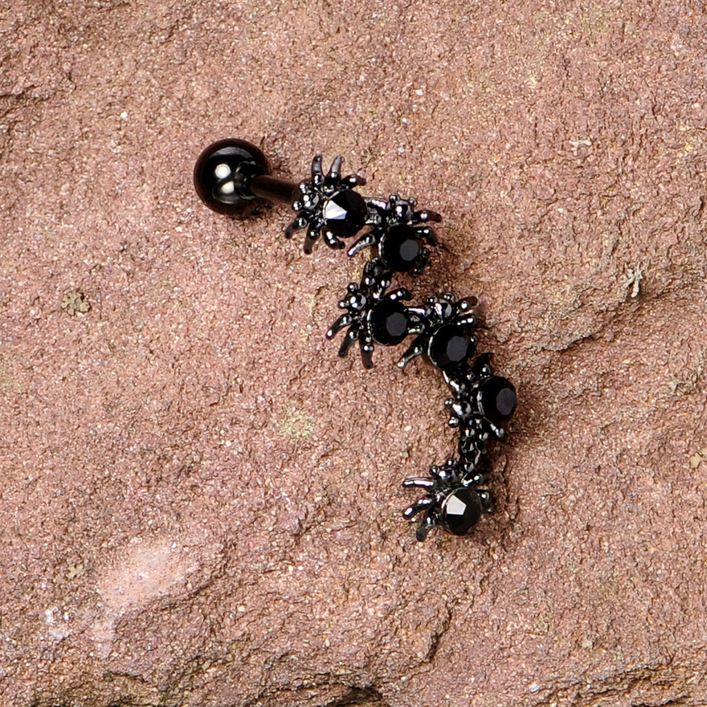 16G 1/4 Black CZ Gem Black Spider Halloween Cartilage Tragus