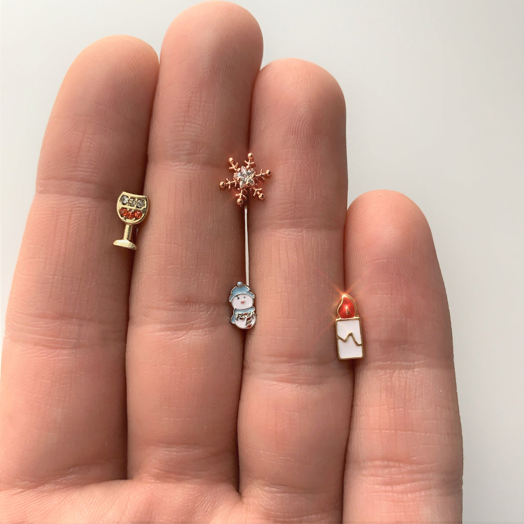 16G 1/4 Red Gem Gold Tone Holiday Wine Glass Cartilage Tragus