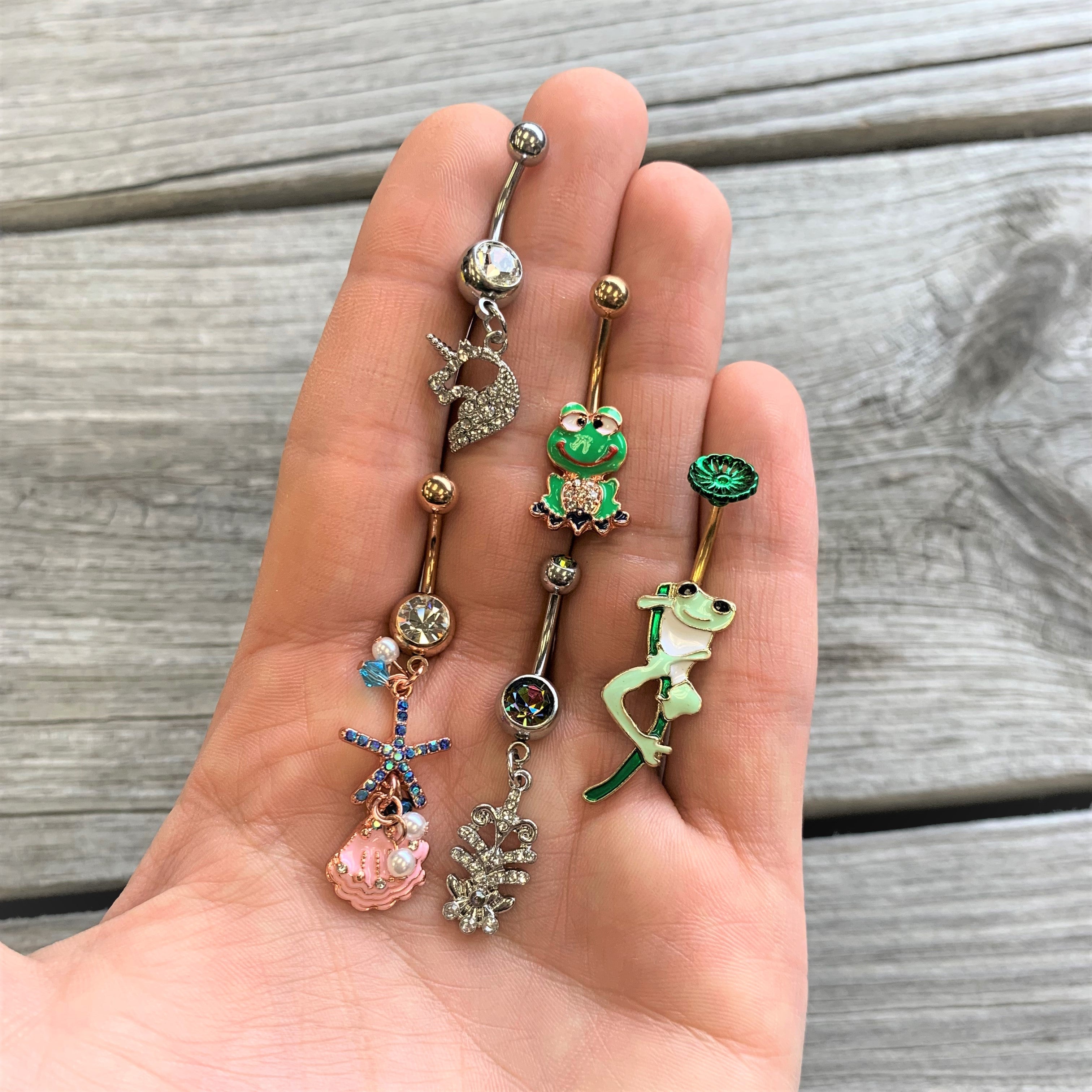 Clear Gem Silhouette Unicorn Dangle Belly Ring