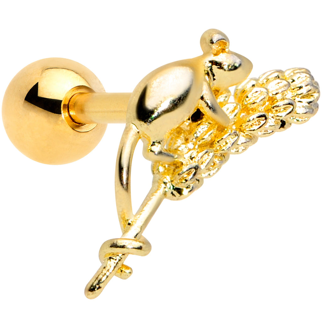 16G 1/4 Gold Tone Wheat Mouse Cartilage Tragus Earring