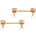 14G 9/16 Orange Gem Gold Tone Holiday Wine Nipple Ring Set