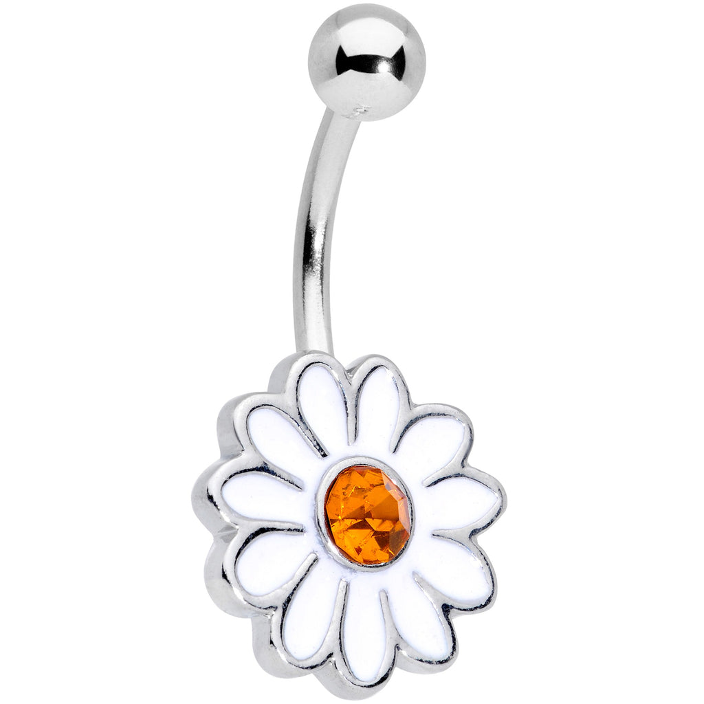 Yellow Gem White Daisy Flower Hippie Belly Ring