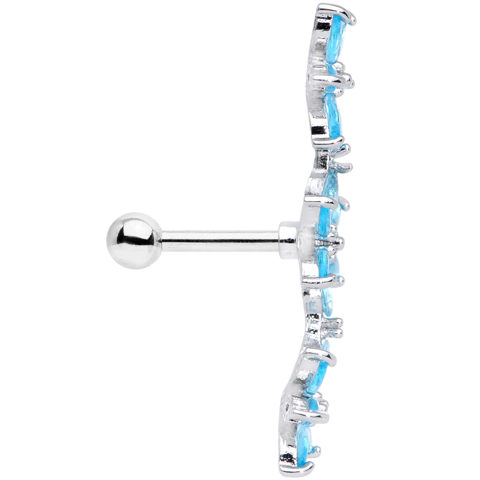 16G 1/4 Aqua CZ Gem Tri Flower Cartilage