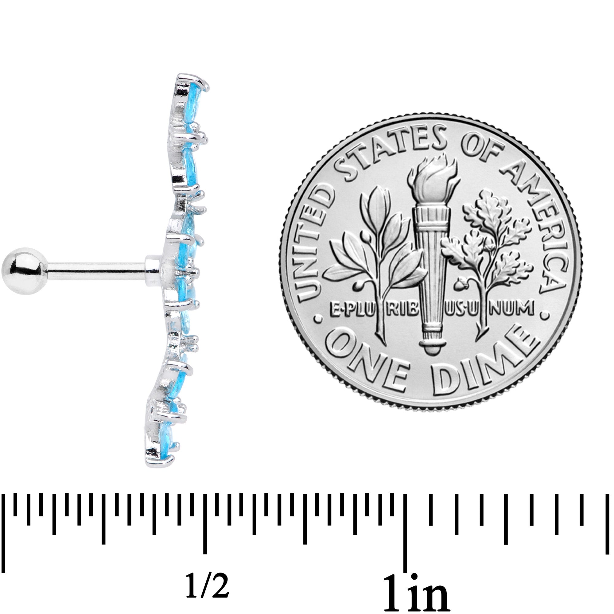 16G 1/4 Aqua CZ Gem Tri Flower Cartilage
