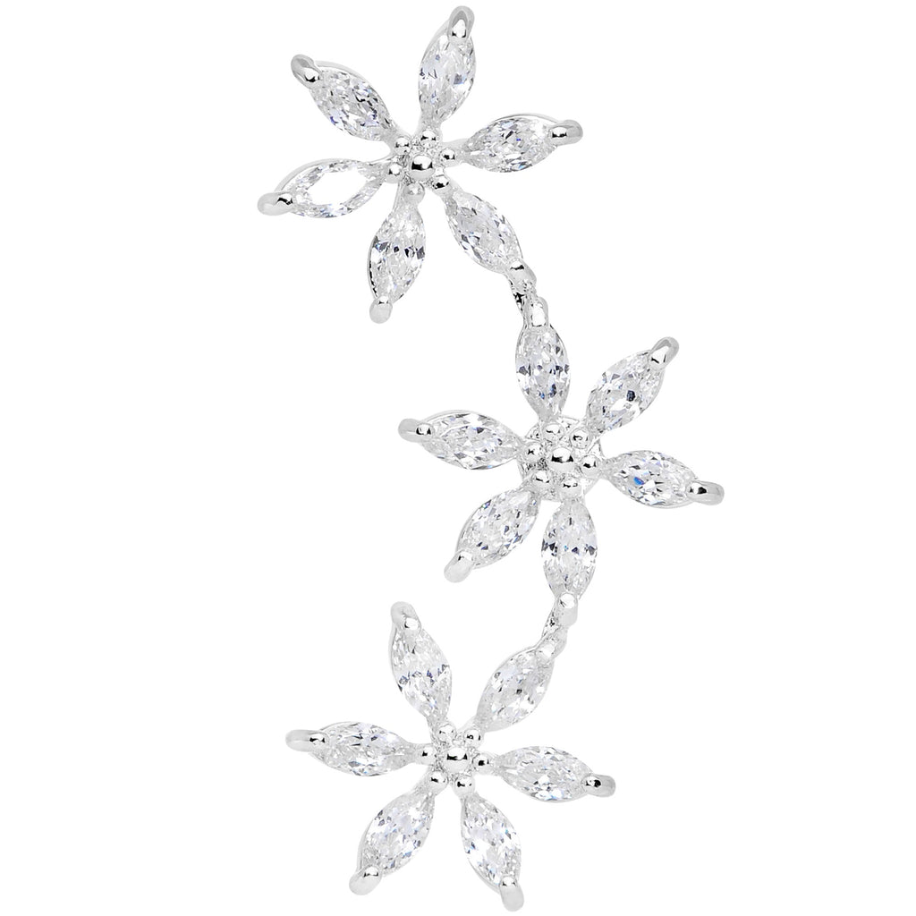 16G 1/4 Clear CZ Gem Tri Flower Cartilage