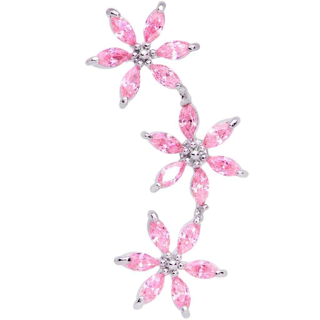 16G 1/4 Pink CZ Gem Tri Flower Cartilage