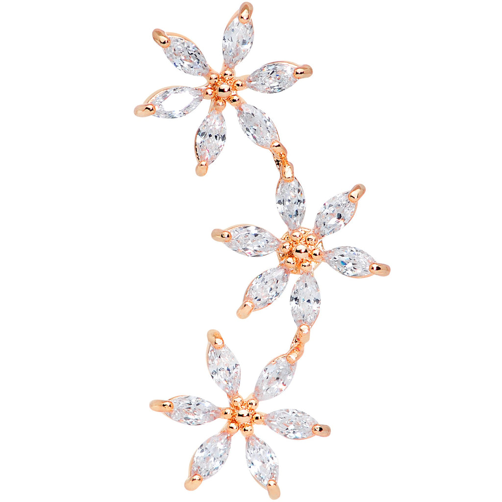 16G 1/4 Clear CZ Gem Rose Gold Tone Tri Flower Cartilage