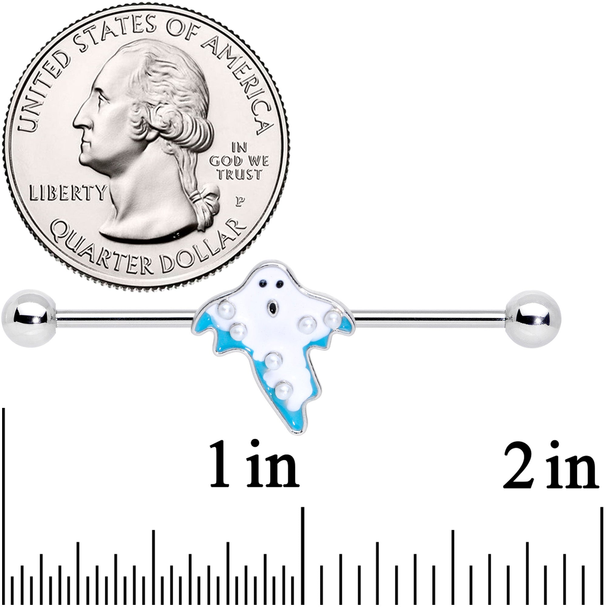 14G White Orb Ghost Halloween Industrial Barbell 38mm