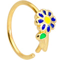 20G 5/16 Gold Tone Blue Flower Nose Hoop