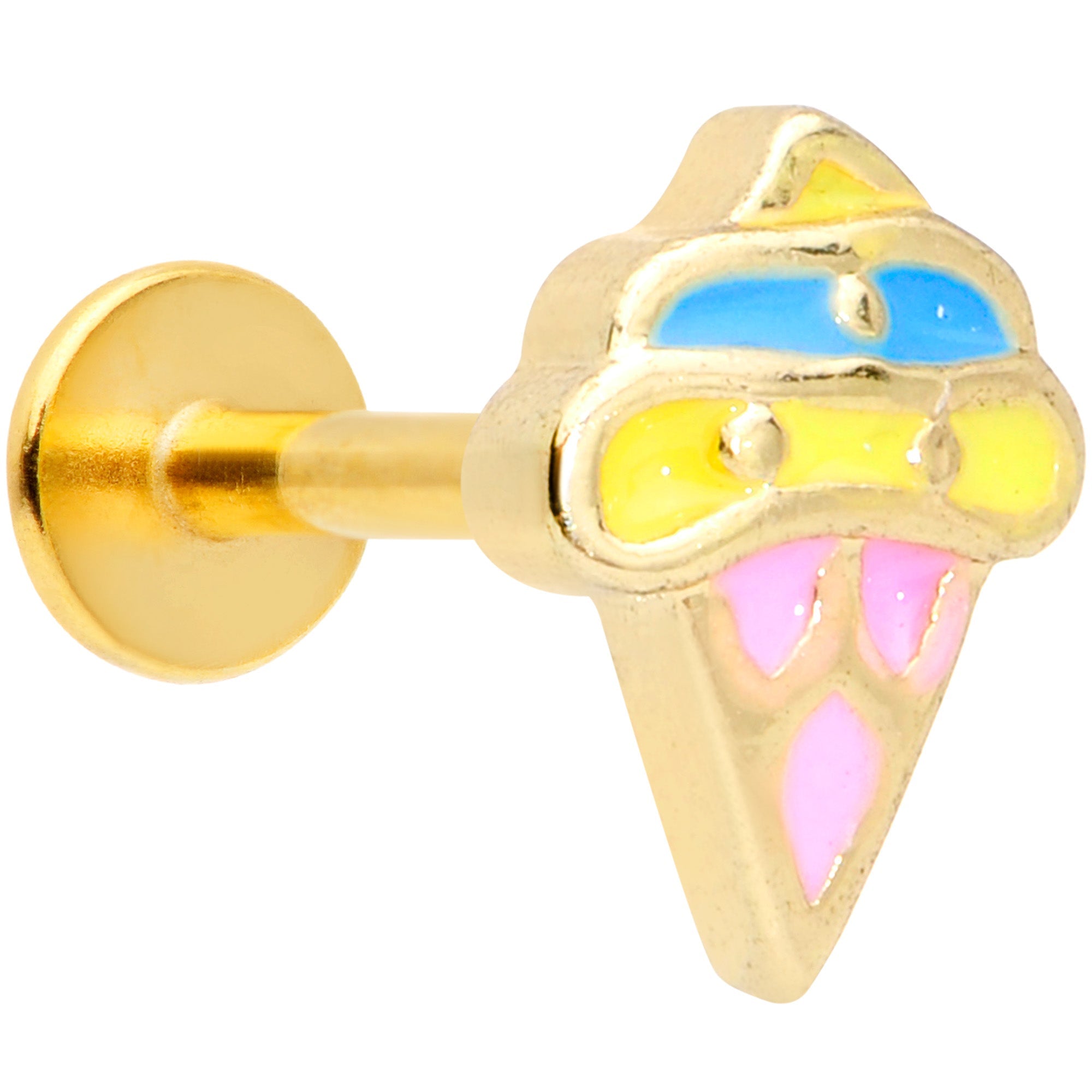 16G 5/16 Gold Tone Pink Blue Ice Cream Cone Labret Monroe Tragus