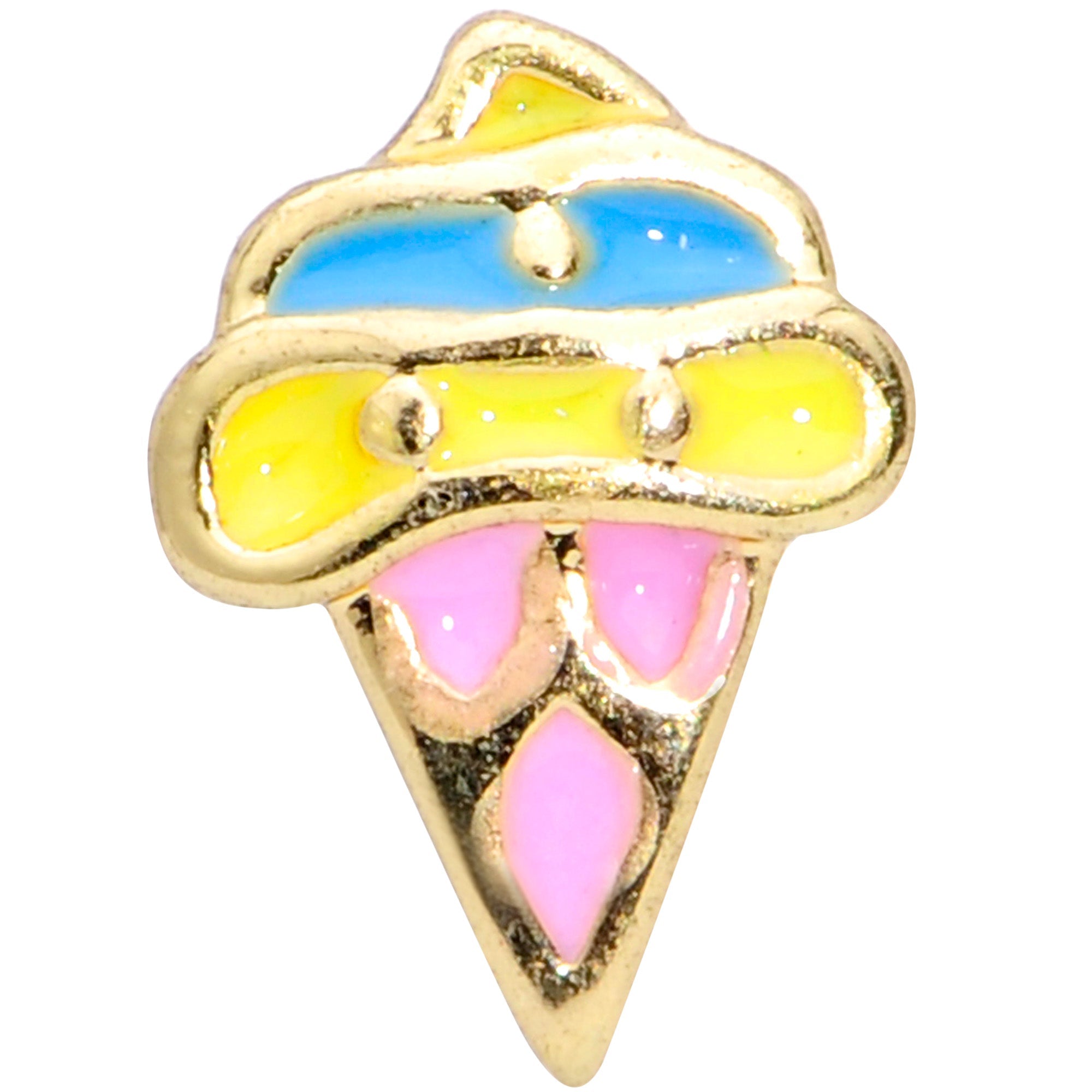 16G 5/16 Gold Tone Pink Blue Ice Cream Cone Labret Monroe Tragus