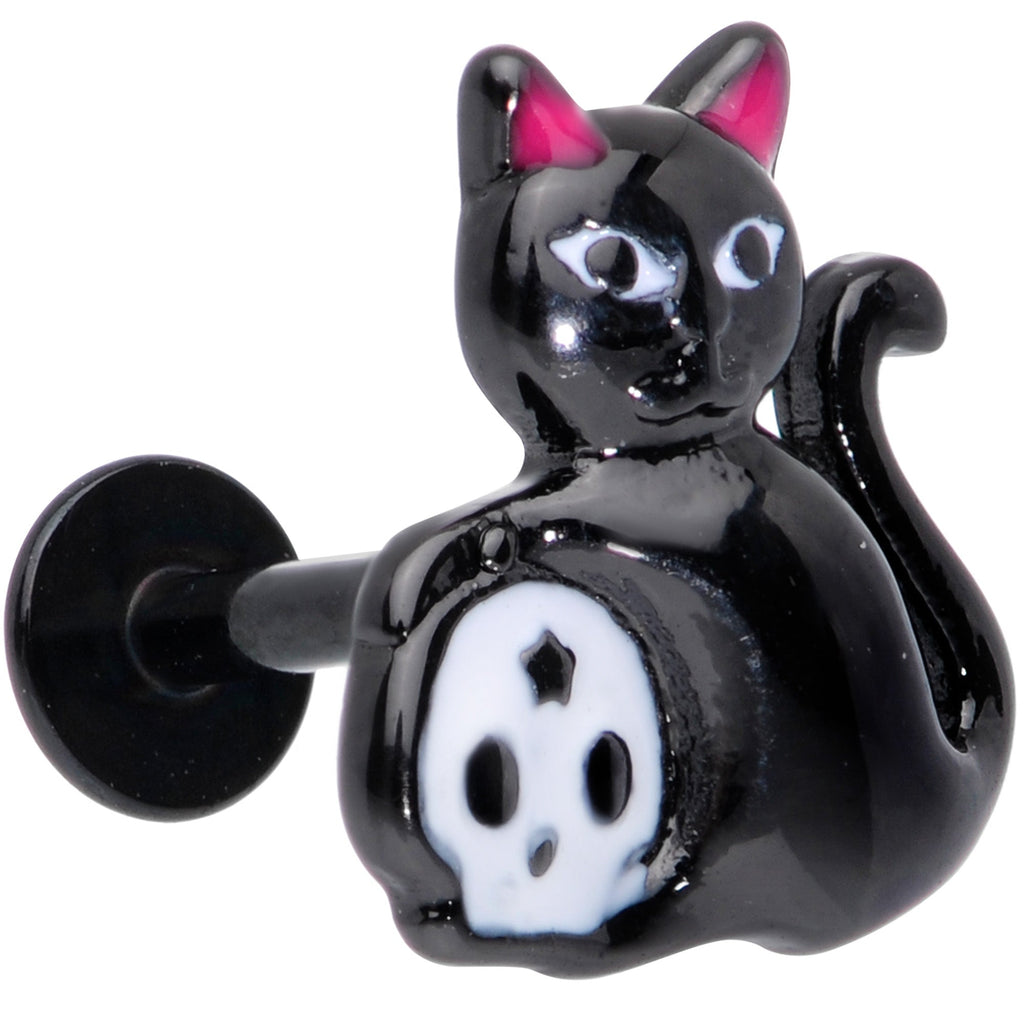 16G 5/16 Black Cat Skull Halloween Labret Monore Tragus