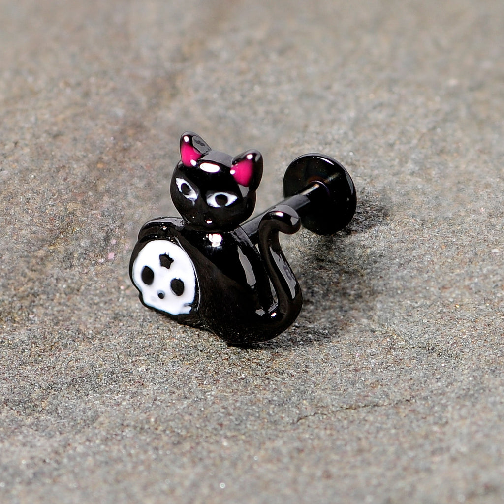 16G 5/16 Black Cat Skull Halloween Labret Monore Tragus