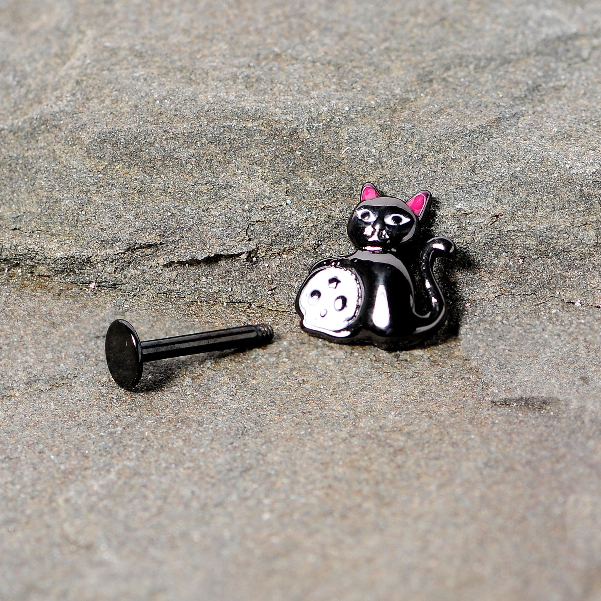16G 5/16 Black Cat Skull Halloween Labret Monore Tragus