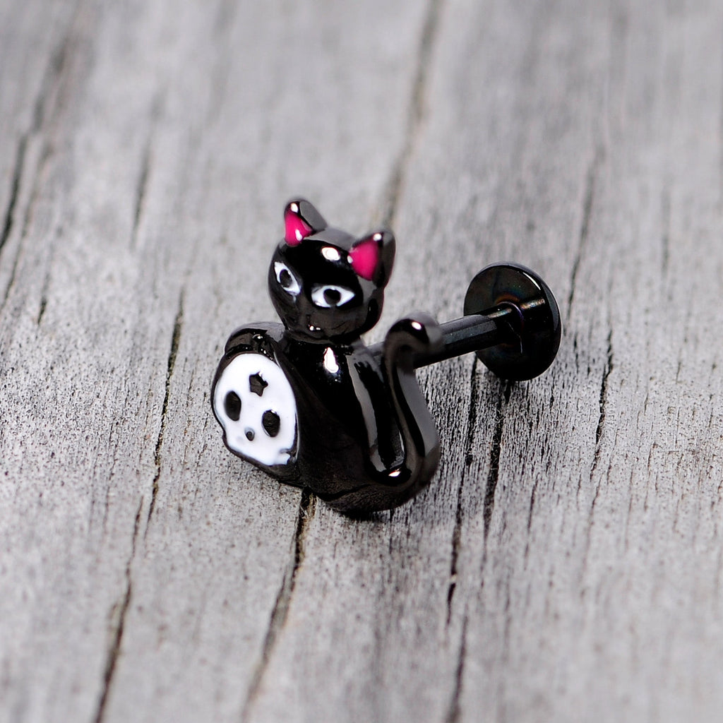 16G 5/16 Black Cat Skull Halloween Labret Monore Tragus