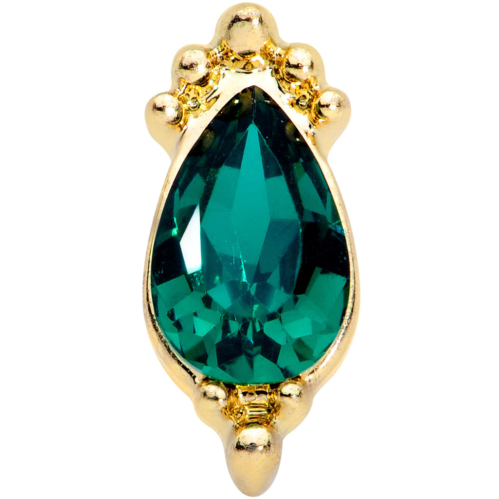 16G 1/4 Green Gem Gold Tone Drop Cartilage Tragus