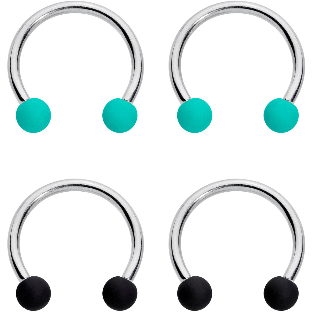 16G 3/8 Black Teal Matte Horseshoe Circular Barbell Set of 4