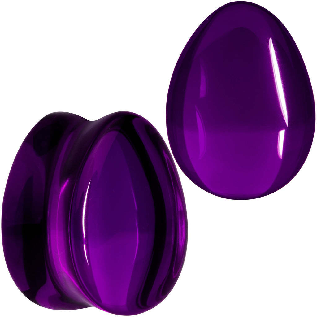 Solid Purple Glass Teardrop Plug Set